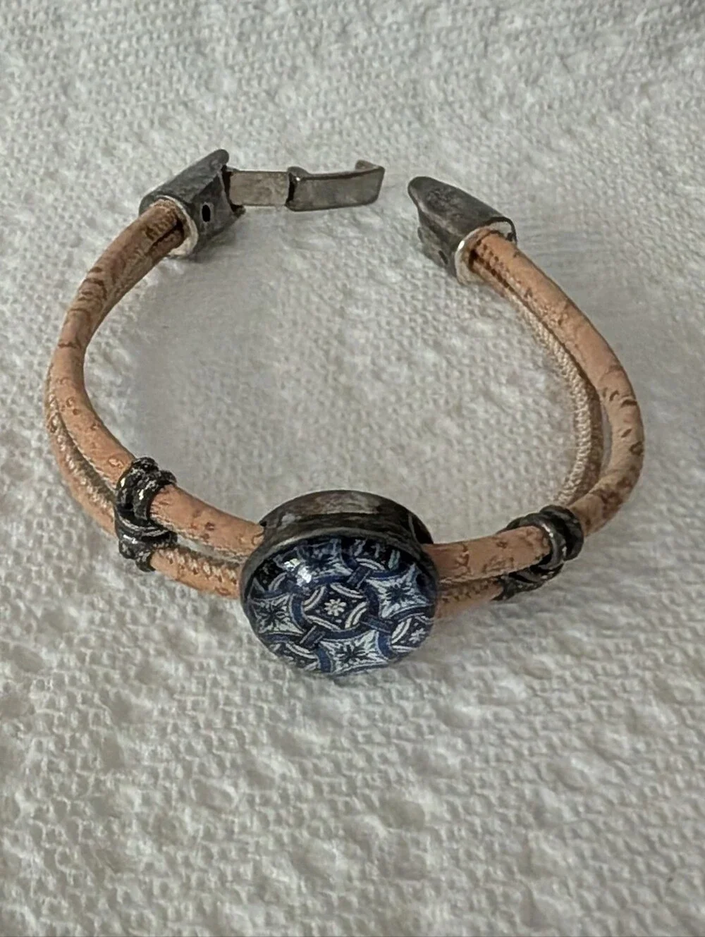 Handcrafted Blue Ceramic Accent Cork Bracelet - Women
